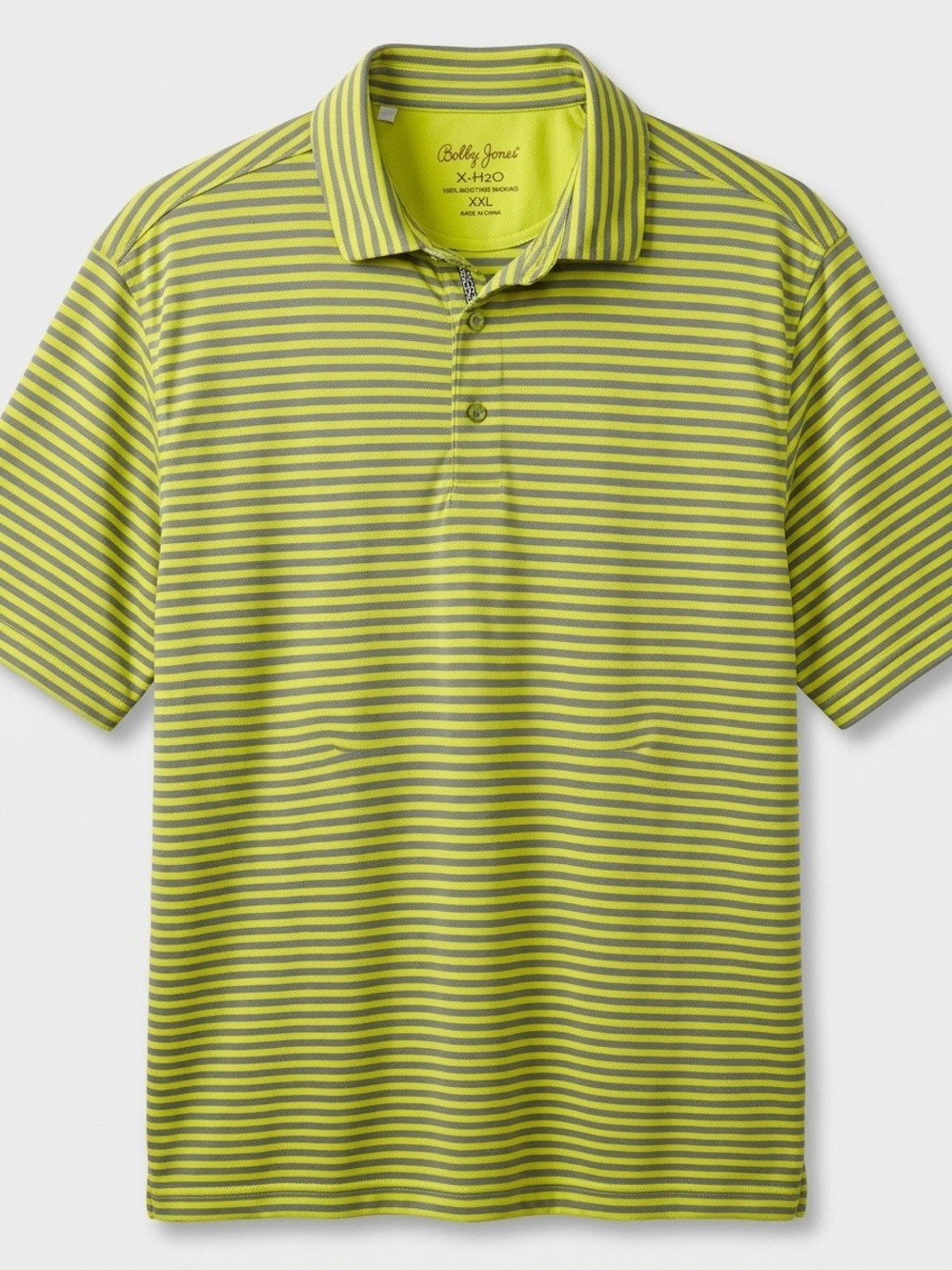 Bobby Jones X-H2O Men's Performance Polo Shirt Neon Yellow Grey Striped XXL